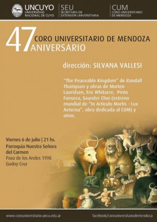 imagen El Coro Universitario de la UNCUYO celebra su 47º aniversario