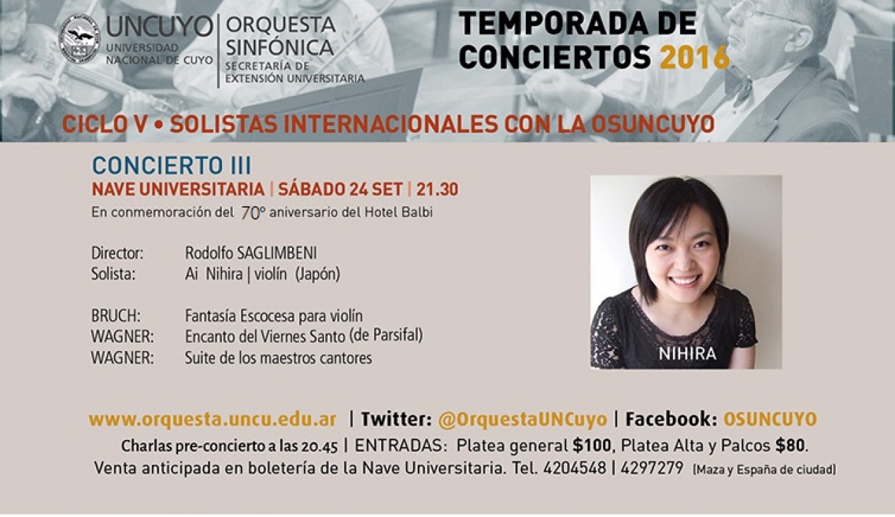 imagen Continúa el Ciclo de Solistas Internacionales de la Orquesta Sinfónica de la UNCuyo