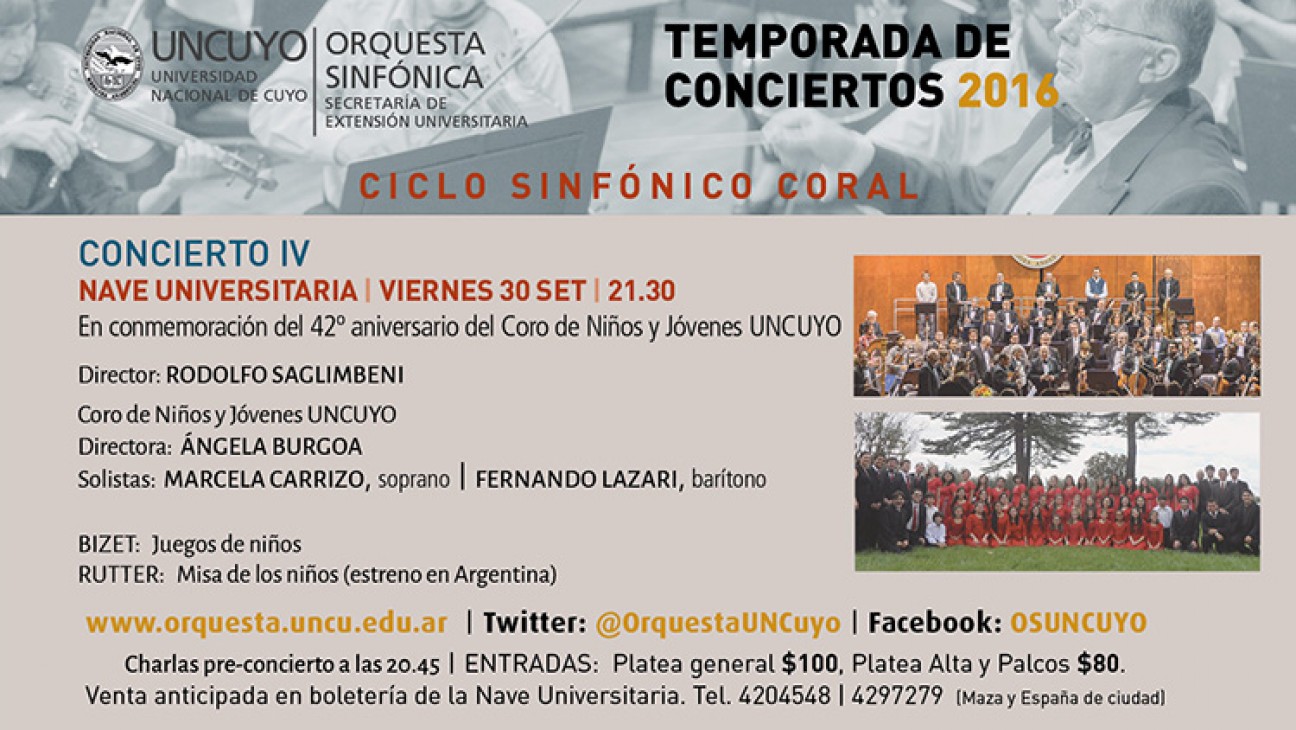 imagen El Coro de Niños y Jóvenes de la UNCUYO conmemora su 42º aniversario junto a la Orquesta Sinfónica