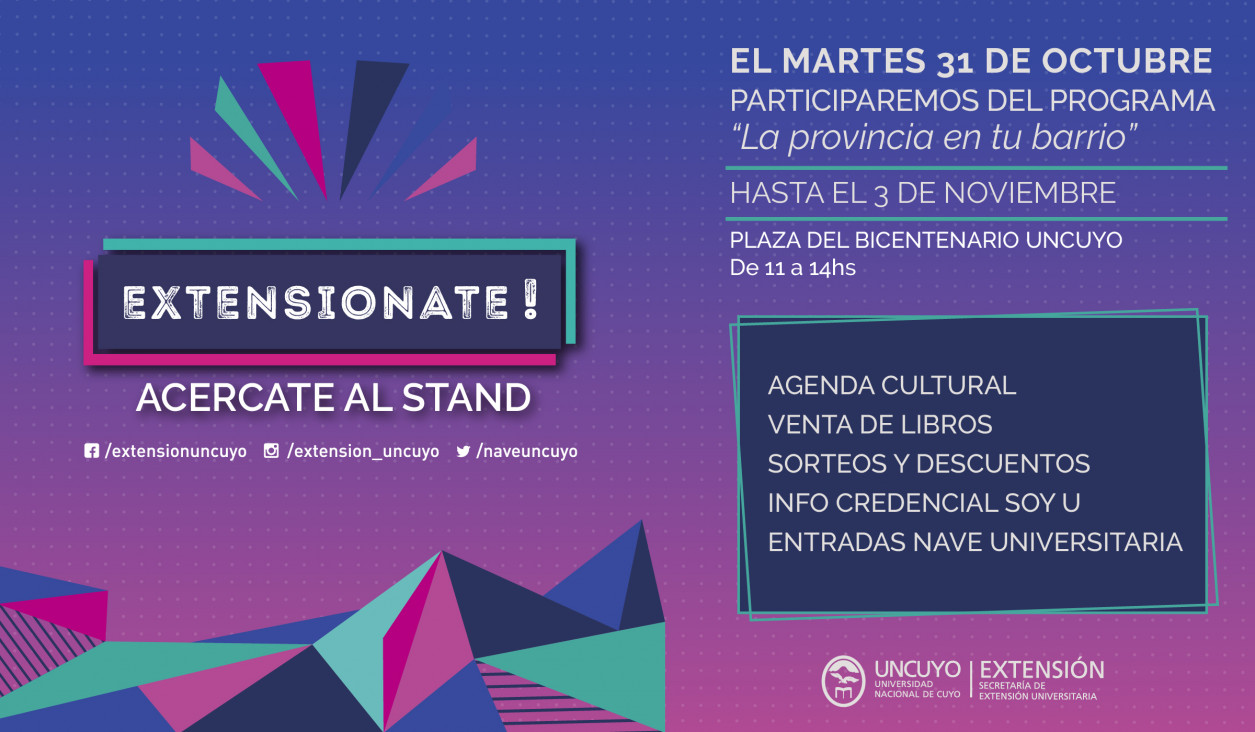 imagen El Stand «Extensionate!» participará del Programa "La provincia en tu barrio" 