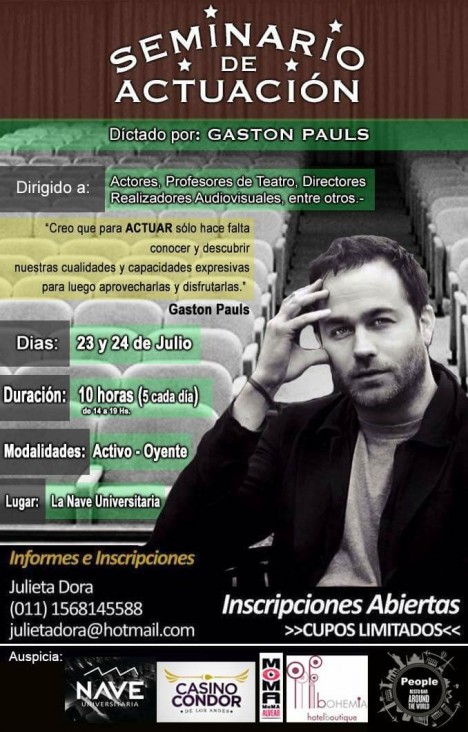 imagen Gastón Pauls dictará un seminario de actuación en la Nave Universitaria