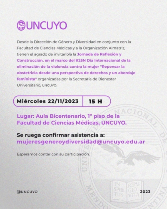 imagen La Dirección de Género y Diversidad en conjunto con la FCM será sede de una Jornada de Reflexión y Construcción de una Obstetricia con abordaje feminista