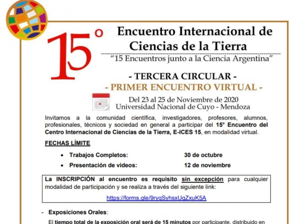 imagen Se encuentra disponible la tercera circular del Encuentro Internacional de Ciencias de la Tierra E-ICES15