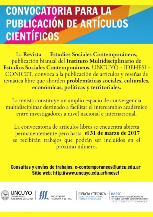 imagen Convocatoria de artículos científicos de temática libre