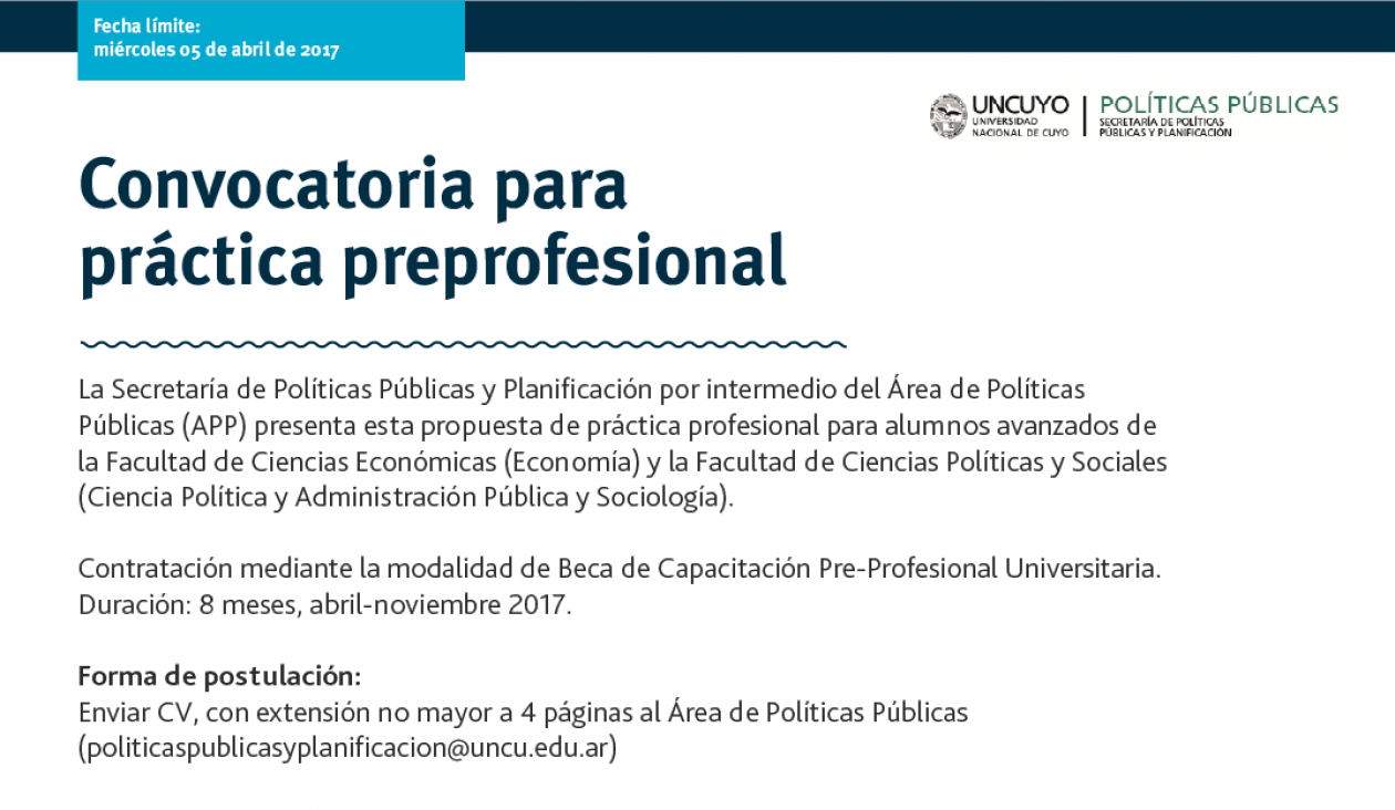 imagen Convocatoria para práctica preprofesional