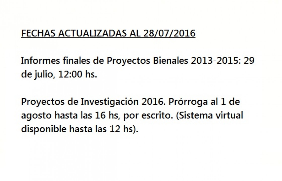 imagen Fechas de presentación (actualizadas al 28-07-2016)