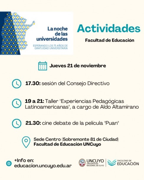 imagen Con estas actividades la UNCUYO se suma a la Noche de las Universidades