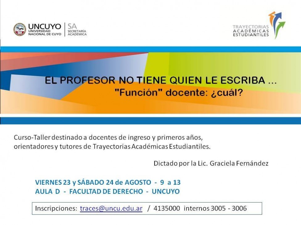 imagen Curso-Taller dirigido a docentes de ingreso, docentes de los primeros años, orientadores y tutores de TRACES