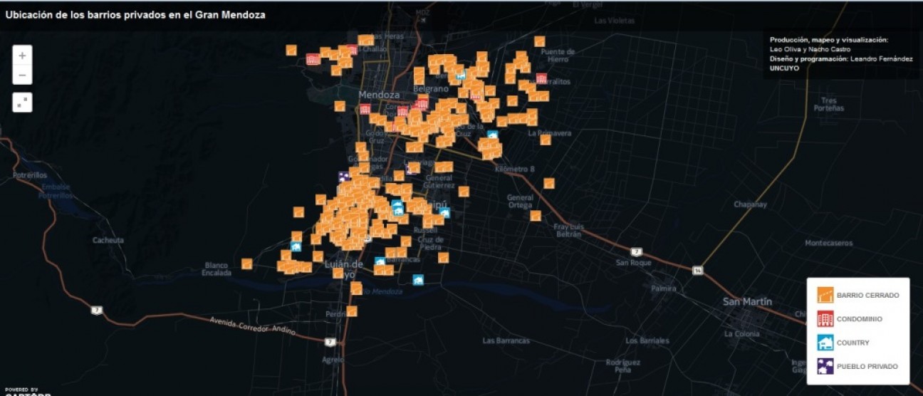 imagen Elaboran un mapa interactivo de los barrios cerrados de Mendoza